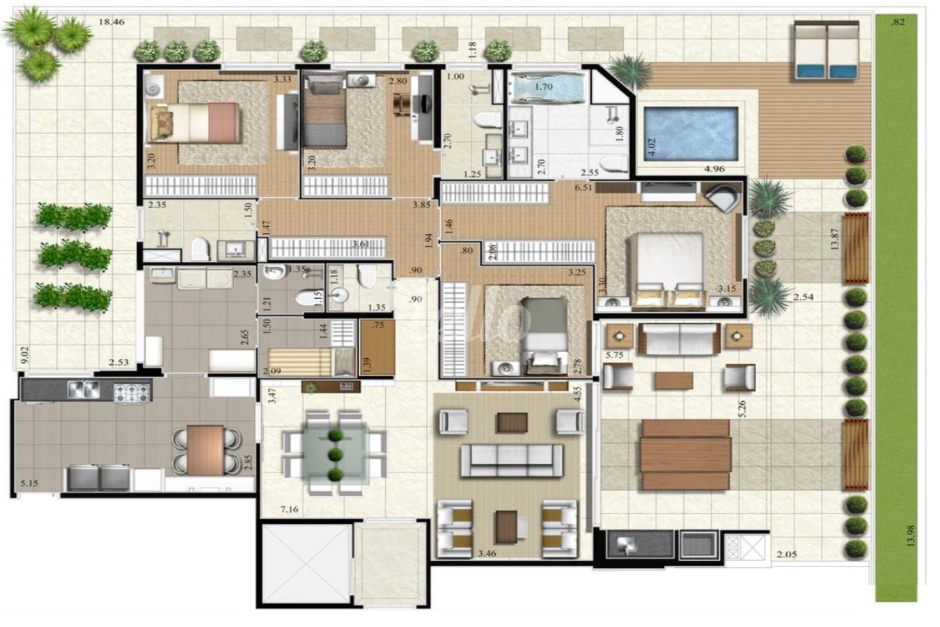 PLANTA de Apartamento à venda, Padrão com 262 m², 4 quartos e 3 vagas em Vila Congonhas - São Paulo