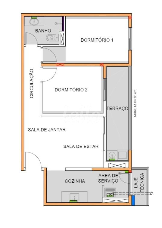 PLANTA de Apartamento à venda, Padrão com 54 m², 2 quartos e 1 vaga em Centro - São Bernardo do Campo