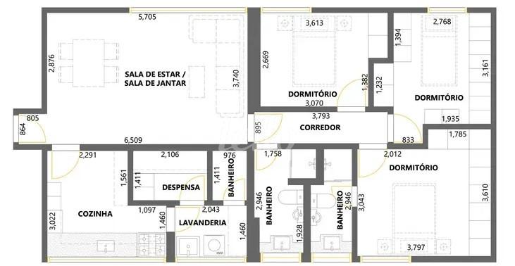 PLANTA de Apartamento à venda, Padrão com 98 m², 3 quartos e 1 vaga em Santana - São Paulo