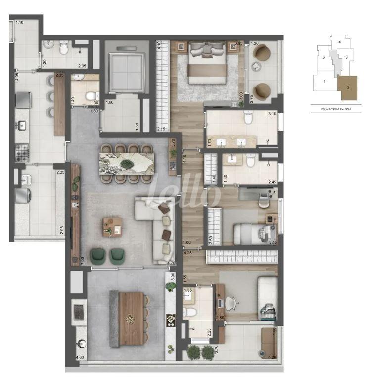 PLANTA de Apartamento à venda, Padrão com 157 m², 3 quartos e 2 vagas em Jardim Das Acácias - São Paulo