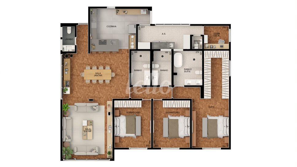 PLANTA de Apartamento à venda, Padrão com 220 m², 3 quartos e 2 vagas em Cerqueira César - São Paulo