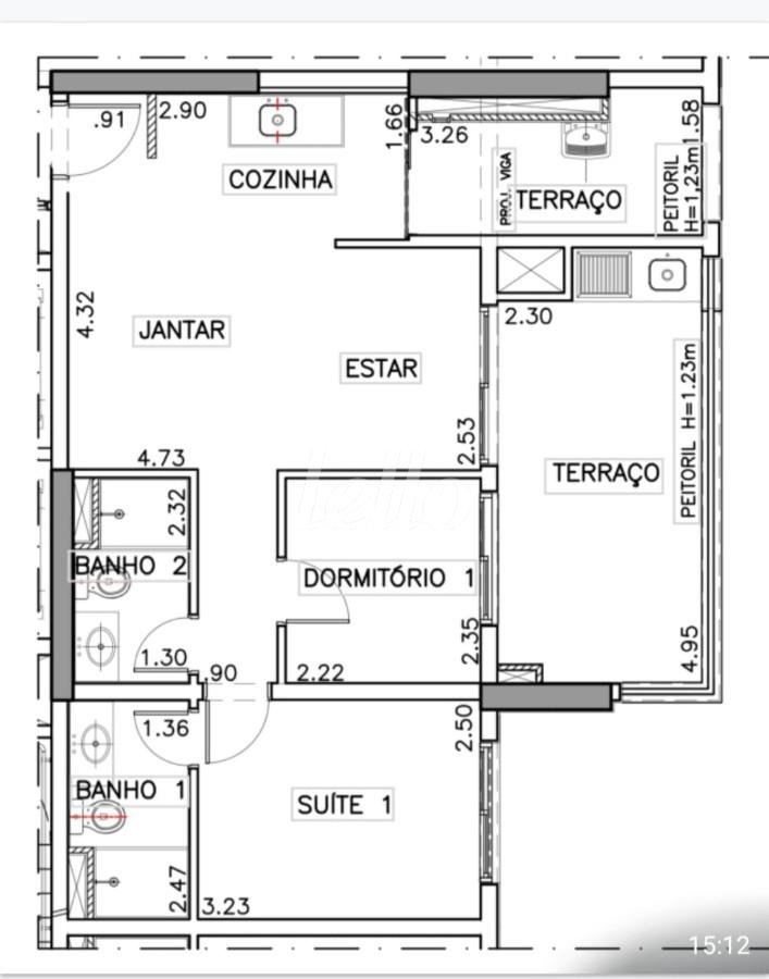 PLANTA DO APTO de Apartamento à venda, Padrão com 67 m², 2 quartos e 1 vaga em Vila Ema - São Paulo