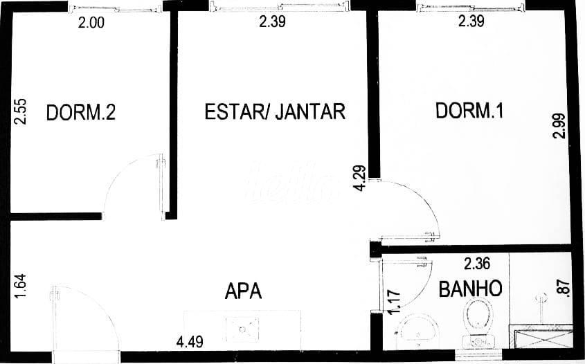 PLANTA de Apartamento à venda, Padrão com 33 m², 2 quartos e em Vila Buarque - São Paulo