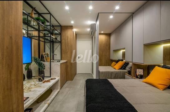 DORMITÓRIO - FOTO ILUSTRATIVA de Apartamento à venda, Padrão com 26 m², 1 quarto e em Jardim Independência - São Paulo