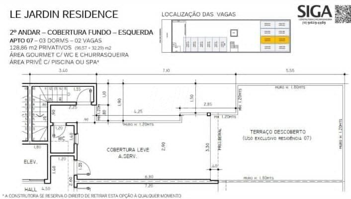 PLANTA SUPERIOR de Apartamento à venda, cobertura - Padrão com 128 m², 3 quartos e 2 vagas em Jardim - Santo André