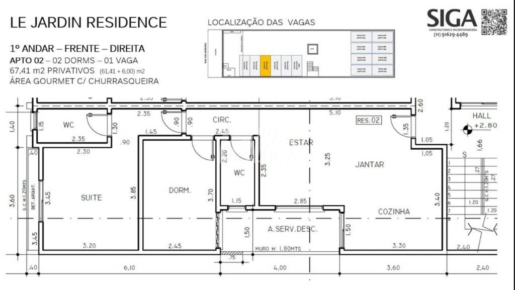 PLANTA de Apartamento à venda, Padrão com 67 m², 2 quartos e 1 vaga em Jardim - Santo André
