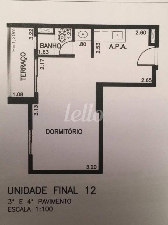 PLANTA UNIDADE de Apartamento à venda, Studio com 34 m², 1 quarto e em Tatuapé - São Paulo