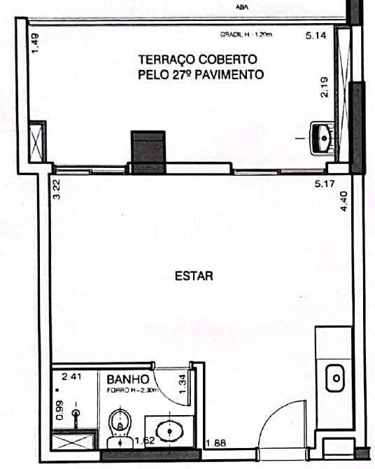 PLANTA de Apartamento à venda, Padrão com 40 m², 1 quarto e 1 vaga em Jardim Das Acácias - São Paulo