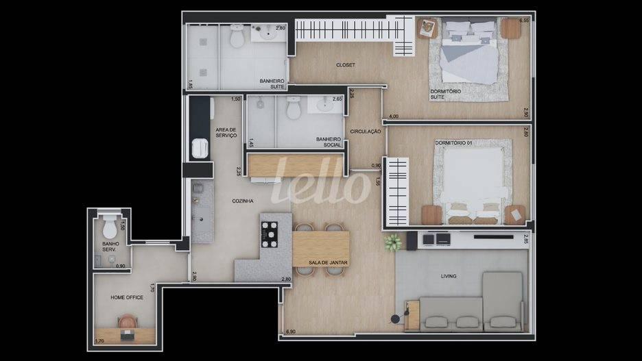 PLANTA de Apartamento à venda, Padrão com 91 m², 2 quartos e 1 vaga em Vila Nova Conceição - São Paulo