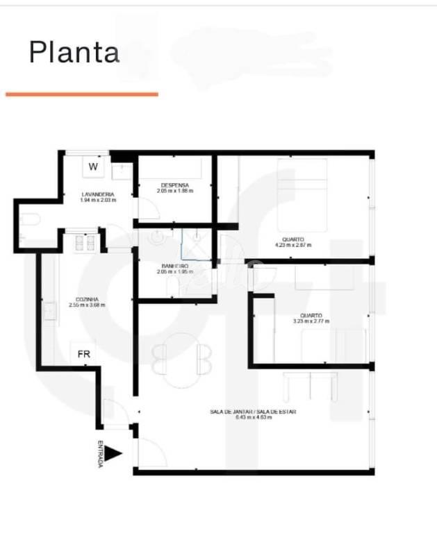 PLANTA de Apartamento à venda, Padrão com 80 m², 2 quartos e 1 vaga em Cerqueira César - São Paulo