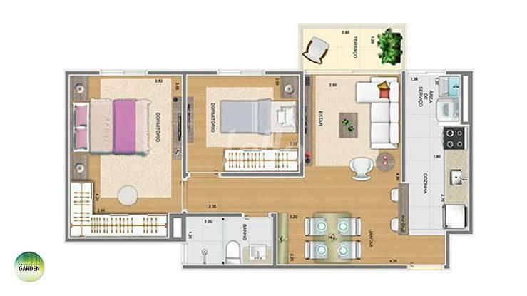 PLANTA de Apartamento à venda, Padrão com 55 m², 2 quartos e 1 vaga em Vila Odete - São Bernardo do Campo