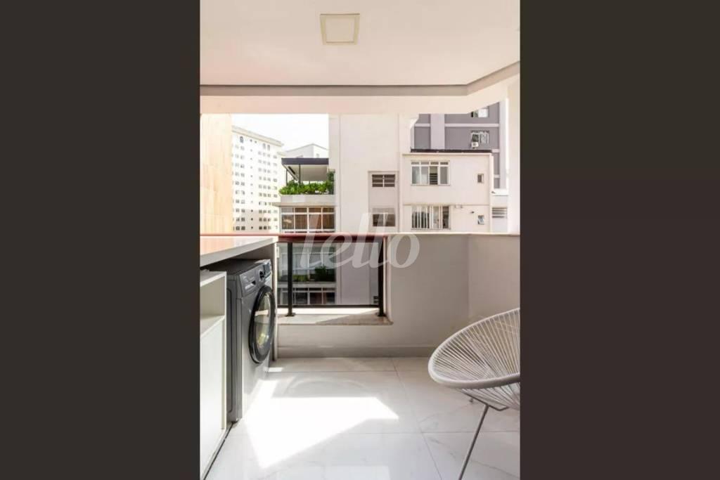 VARANDA de Apartamento para alugar, Padrão com 40 m², 1 quarto e 1 vaga em Higienópolis - São Paulo