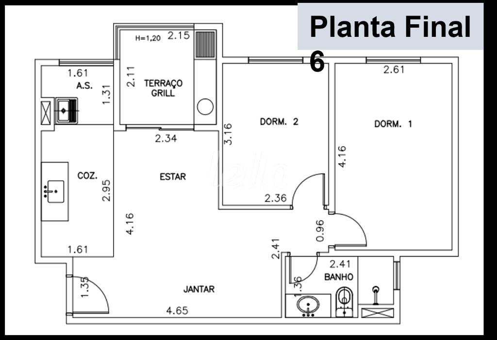 PLANTA de Apartamento à venda, Padrão com 56 m², 2 quartos e 1 vaga em Campestre - Santo André