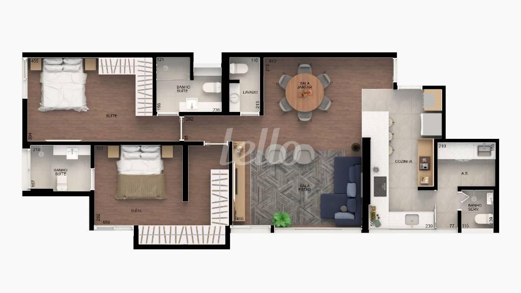 PLANTA de Apartamento à venda, Padrão com 100 m², 3 quartos e 1 vaga em Jardins - São Paulo