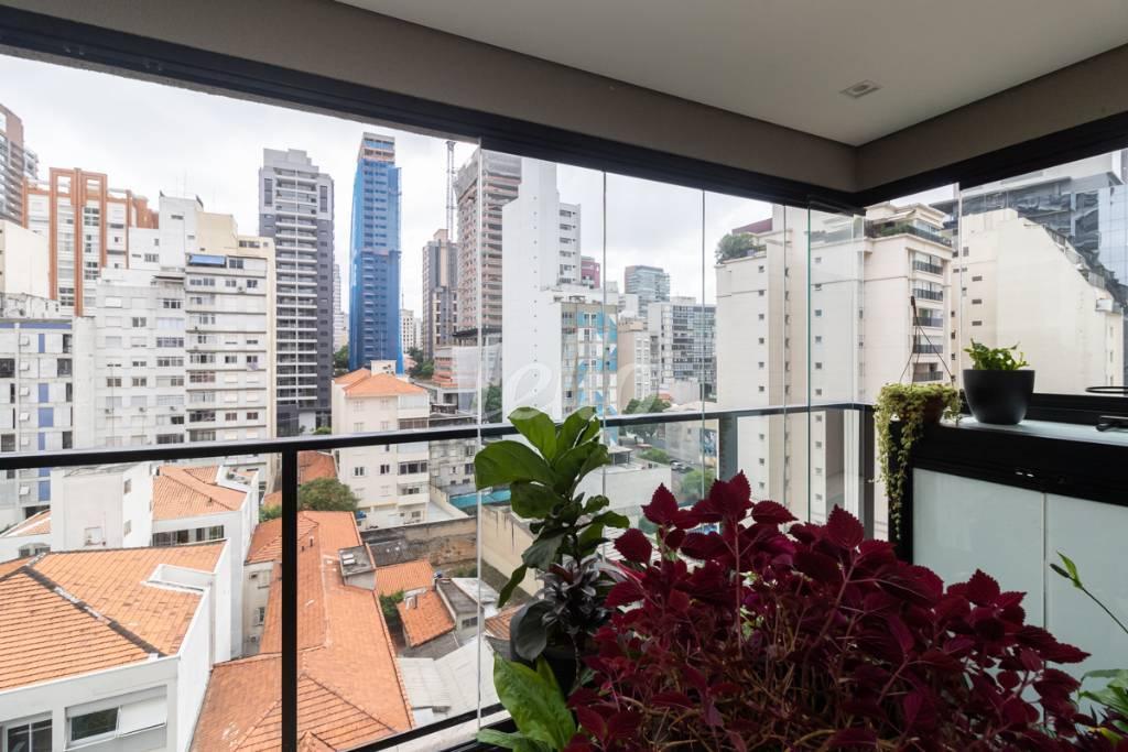 VARANDA de Apartamento para alugar, Padrão com 58 m², 1 quarto e 1 vaga em Pinheiros - São Paulo