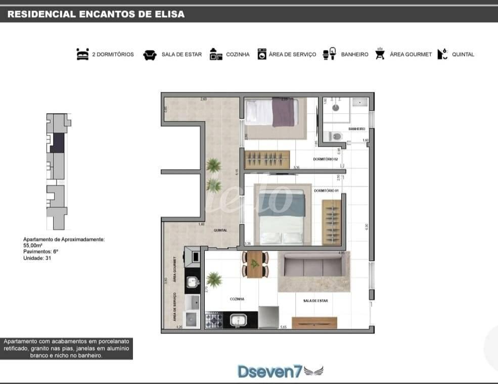 PLANTA BAIXA de Apartamento à venda, Padrão com 55 m², 2 quartos e em Ch Santo Antônio (ZL) - São Paulo